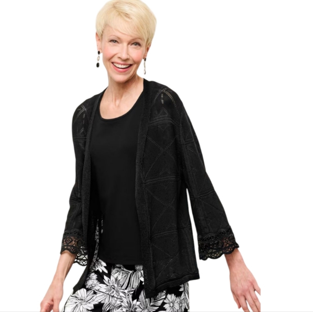 Chico's Open Front Crepe Cardigan‎ in Black Size Large